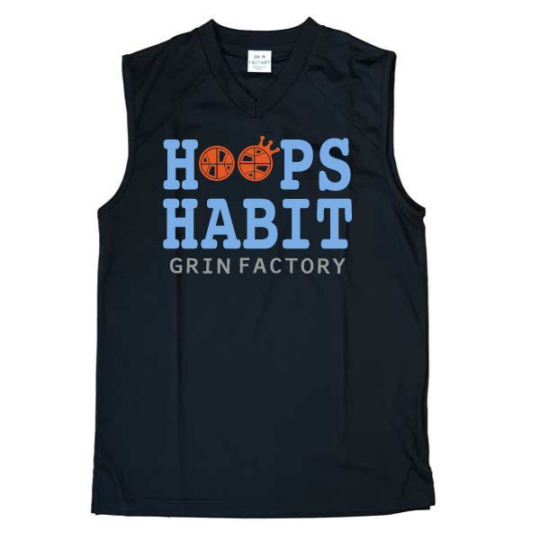 バスケットボール ノースリーブ 「HOOPS HABIT」（ホワイト・ブラック・ロイヤルブルー）