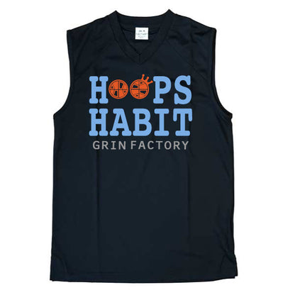 バスケットボール ノースリーブ 「HOOPS HABIT」（ホワイト・ブラック・ロイヤルブルー）