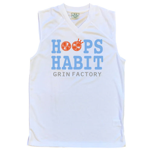 バスケットボール ノースリーブ 3色「HOOPS HABIT」（ホワイト・ブラック・ロイヤルブルー）