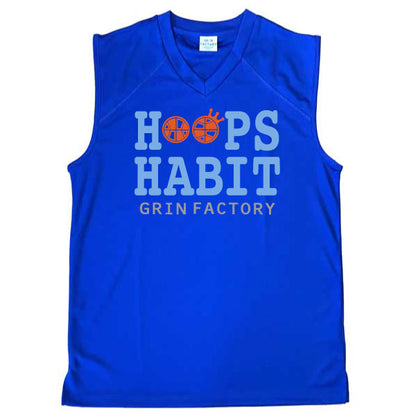 バスケットボール ノースリーブ 「HOOPS HABIT」（ホワイト・ブラック・ロイヤルブルー）