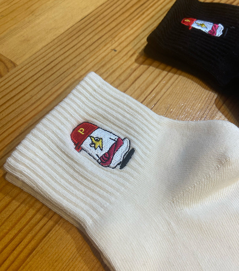 【MTT値】ふっつーの面白刺繍ソックス「Pトリ」2枚組（薄手）